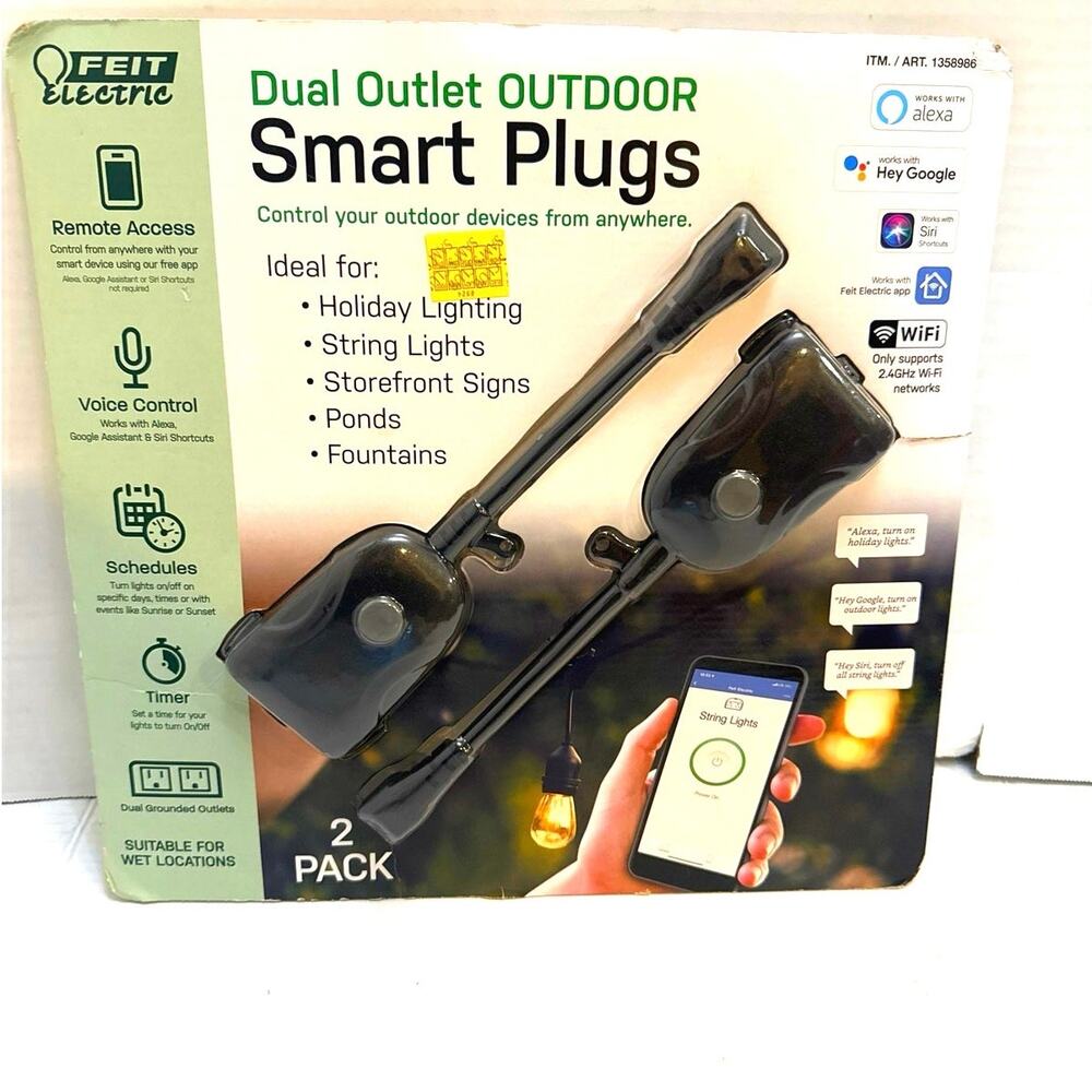 Feit Dual Outlet Outdoor Smart Plug WiFi 2-Pack Alexa Google SIRI